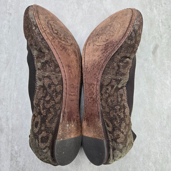 Tory Burch Brown Flats with Gold Logo - Picture 8 of 11